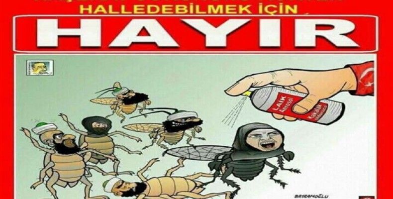 Türban’a karşı, 'hayır'lı edepsiz karikatür..