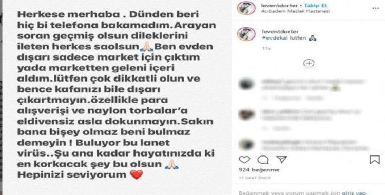 Levent Dörter’den yeni paylaşım: “Sakın hafife almayın ve evde kalın”