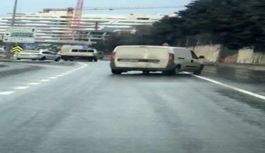 Drift yaparak trafiği tehlikeye atan maganda kamerada