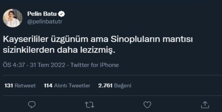 Oyuncu Pelin Batu’dan Kayserilileri üzecek paylaşım