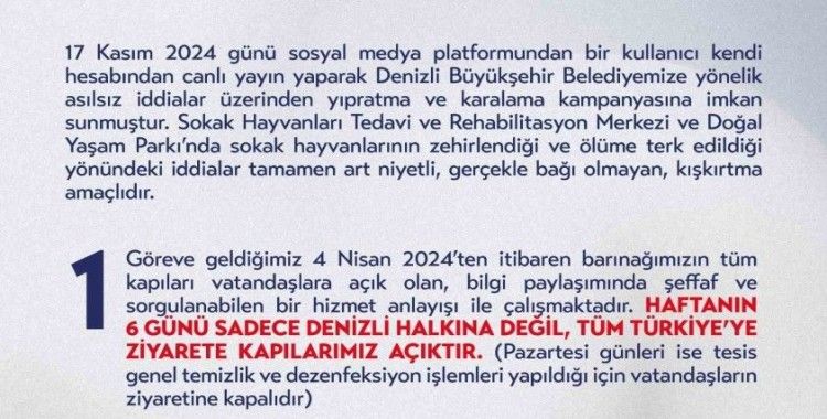 Denizli Büyükşehir Belediyesi; “Barınağımızın kapısı tüm Türkiye’ye açıktır”
