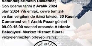 Akdeniz Belediyesinin vezneleri hafta sonu açık olacak
