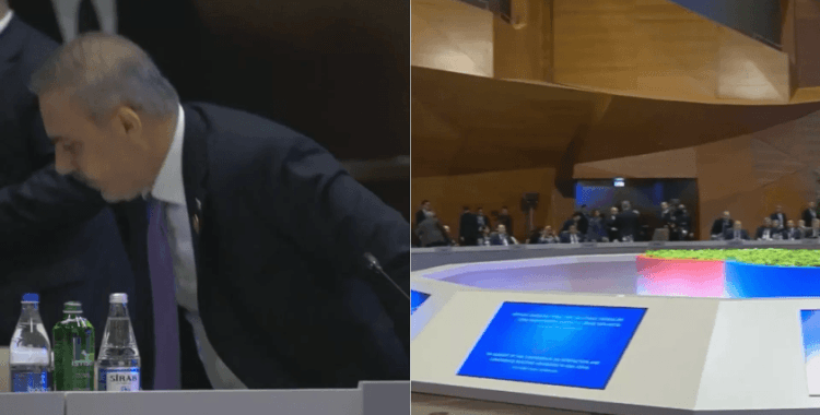 Hakan Fidan, Azerbaycan'daki zirvede İsrail Cumhurbaşkanı Herzog'un konuşması başlarken salonu terk etti